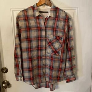 NWT Zara Red and Blue Plaid Hi Low Button Top Shirt